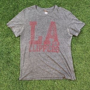 NBA LA Clippers Junk Food Clothing Grey Tee with Red & Blue Flag Tag distressed